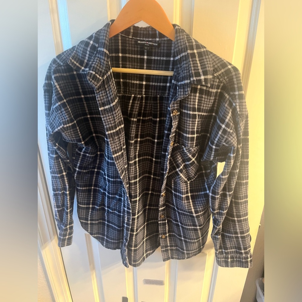 Brandy Melville grey  Plaid Flannel Long Sleeve Button Down Shirt